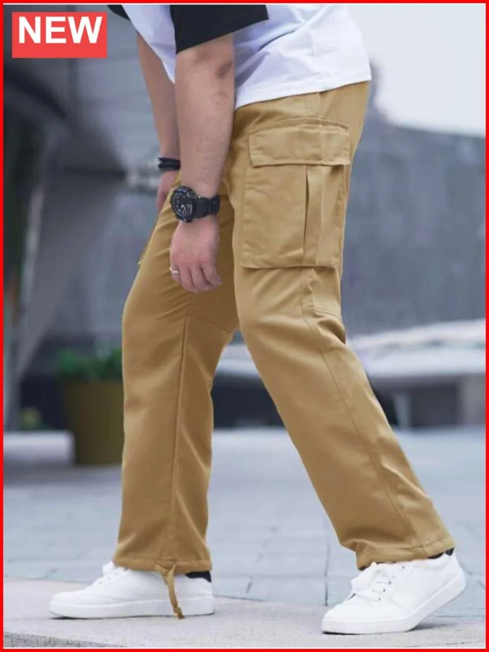 Mens Joggers Pants Drawstring Chino Cargo Straight Leg Hiking
